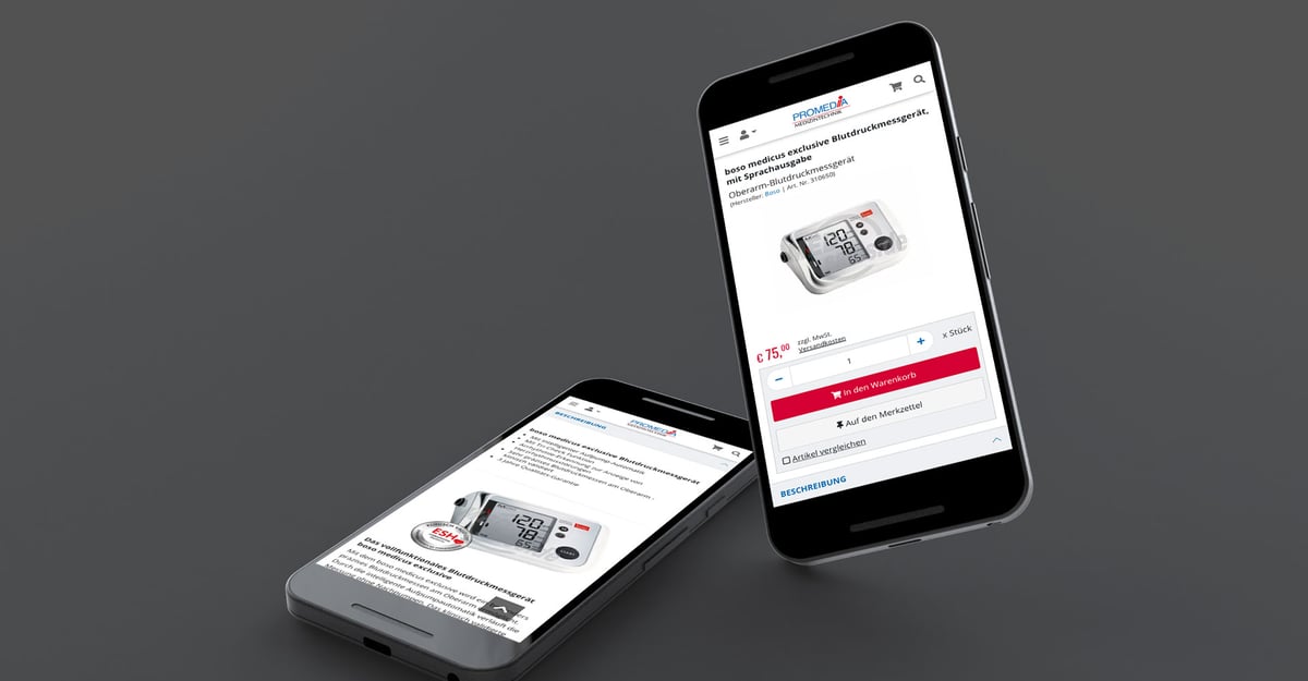 OXID B2B-Shop für Medizintechnik-Fachhandel: Promedia Onlineshop mit Kundenpreisen, Produktkatalog und ERP-Anbindung, umgesetzt von MERZLJAK